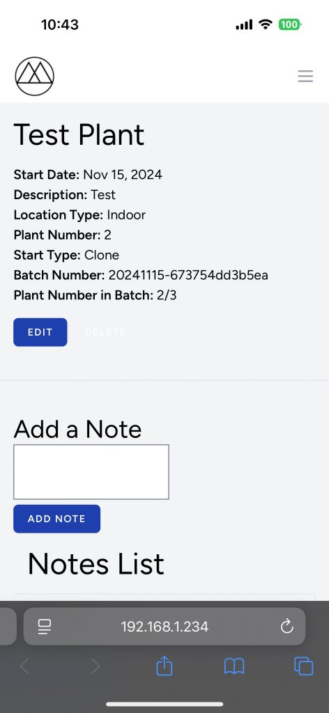 Screenshot of Laravel App - Plant Tracker